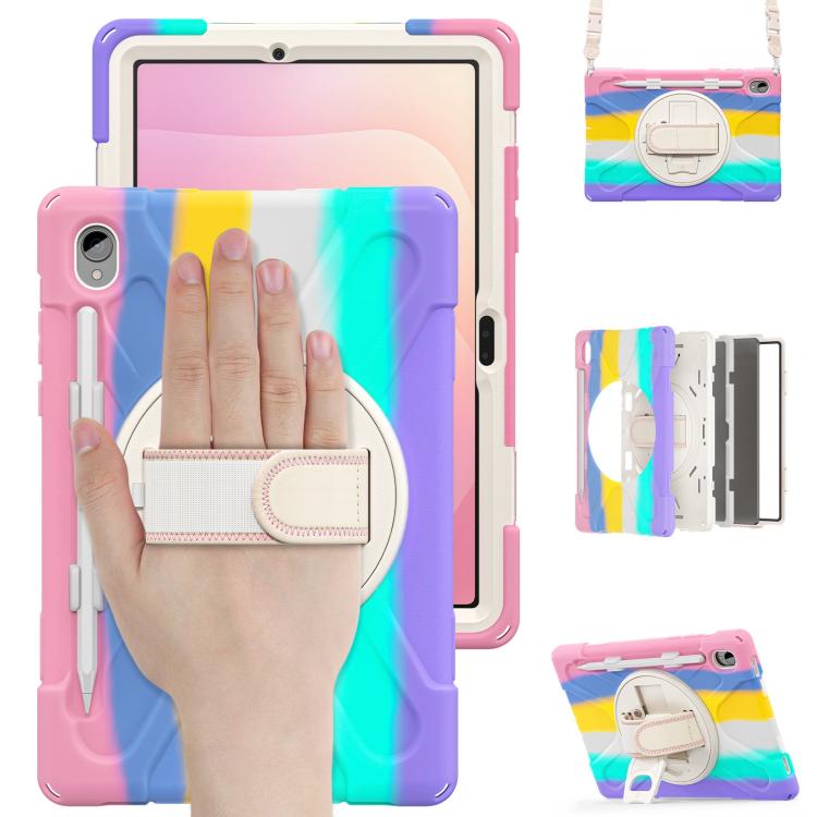 For Samsung Galaxy Tab S11 2025 Rotatable Holder Silicone Hybrid PC Tablet Case with Shoulder Strap