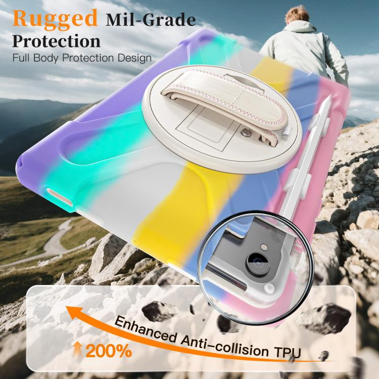 For Samsung Galaxy Tab S11 2025 Rotatable Holder Silicone Hybrid PC Tablet Case with Shoulder Strap