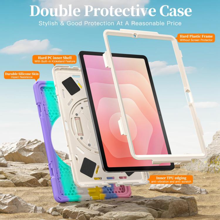 For Samsung Galaxy Tab S11 2025 Rotatable Holder Silicone Hybrid PC Tablet Case with Shoulder Strap