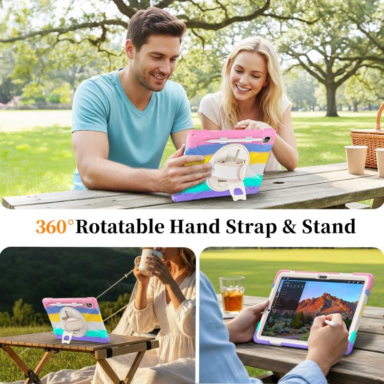 For Samsung Galaxy Tab S11 2025 Rotatable Holder Silicone Hybrid PC Tablet Case with Shoulder Strap