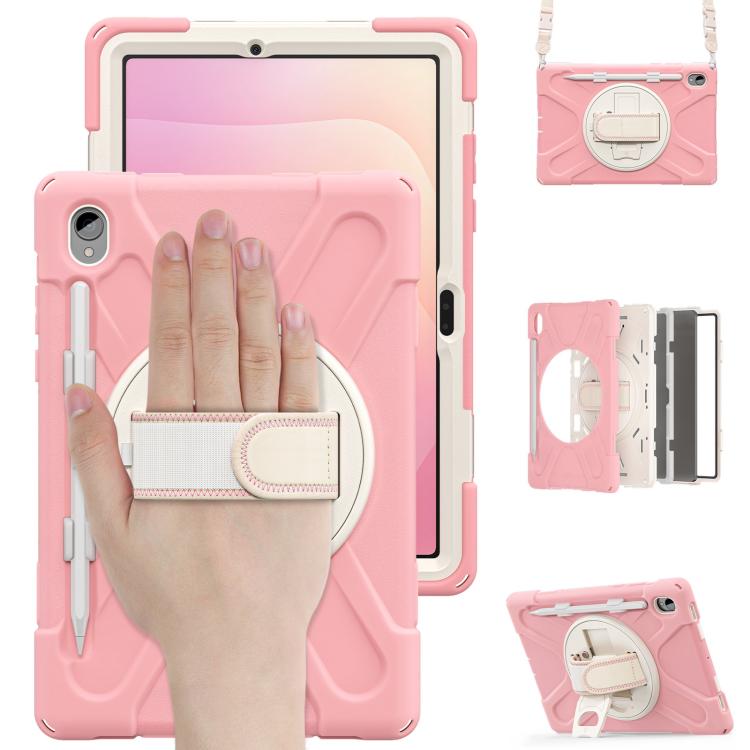 For Samsung Galaxy Tab S11 2025 Rotatable Holder Silicone Hybrid PC Tablet Case with Shoulder Strap