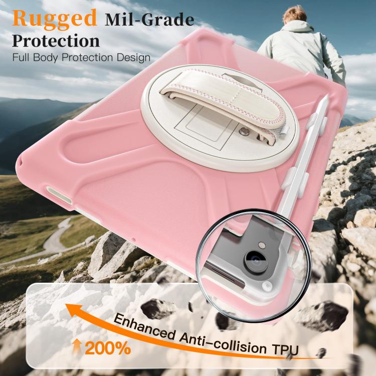 For Samsung Galaxy Tab S11 2025 Rotatable Holder Silicone Hybrid PC Tablet Case with Shoulder Strap