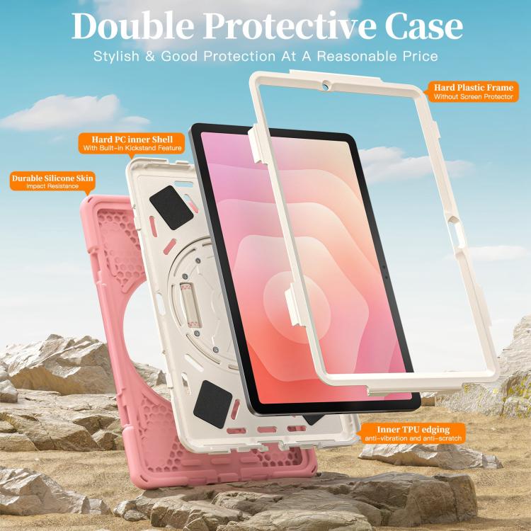 For Samsung Galaxy Tab S11 2025 Rotatable Holder Silicone Hybrid PC Tablet Case with Shoulder Strap