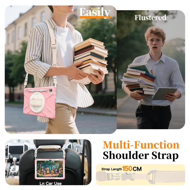For Samsung Galaxy Tab S11 2025 Rotatable Holder Silicone Hybrid PC Tablet Case with Shoulder Strap