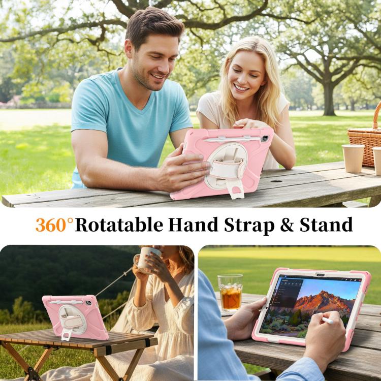 For Samsung Galaxy Tab S11 2025 Rotatable Holder Silicone Hybrid PC Tablet Case with Shoulder Strap