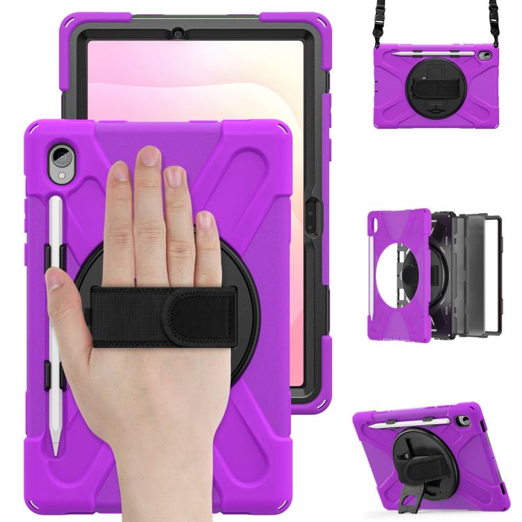 For Samsung Galaxy Tab S11 2025 Rotatable Holder Silicone Hybrid PC Tablet Case with Shoulder Strap