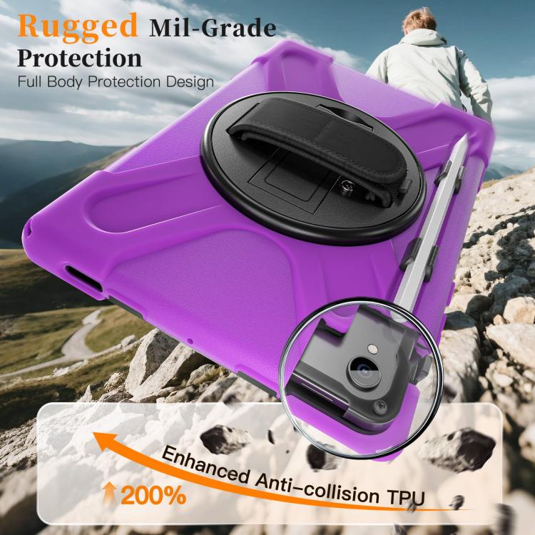 For Samsung Galaxy Tab S11 2025 Rotatable Holder Silicone Hybrid PC Tablet Case with Shoulder Strap