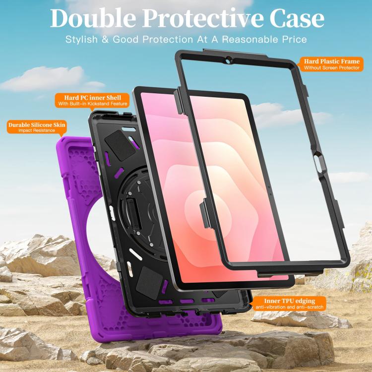 For Samsung Galaxy Tab S11 2025 Rotatable Holder Silicone Hybrid PC Tablet Case with Shoulder Strap