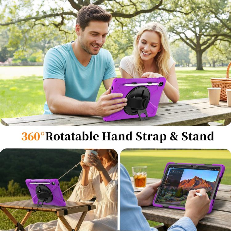 For Samsung Galaxy Tab S11 2025 Rotatable Holder Silicone Hybrid PC Tablet Case with Shoulder Strap