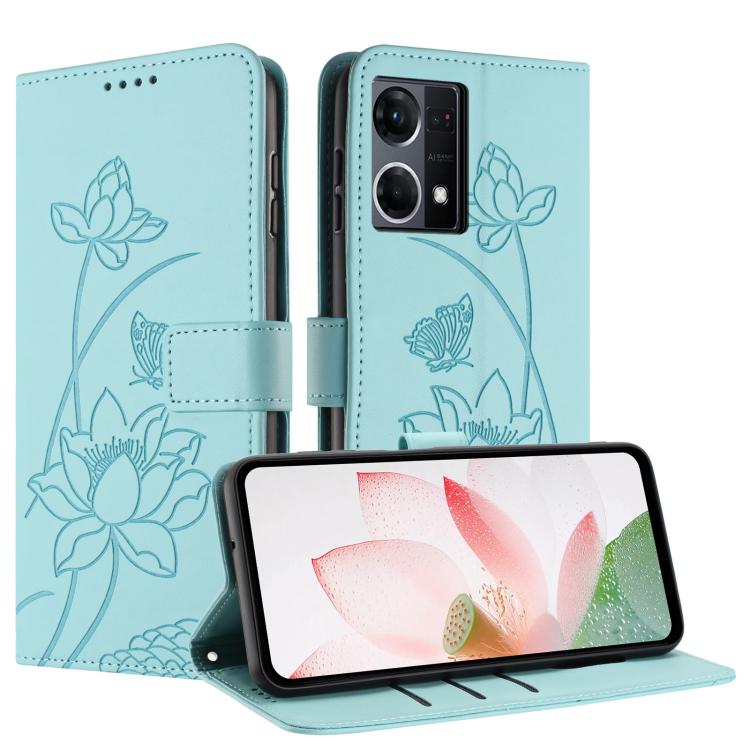 For OPPO Reno8 4G Global / OnePlus Nord N20 5G Lotus Embossed Leather Phone Case with Lanyard