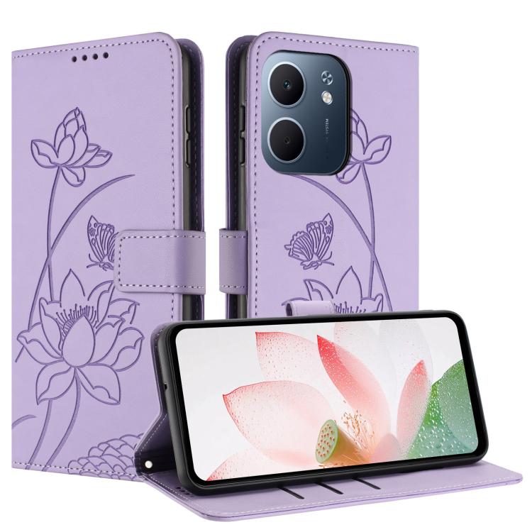 For OPPO A5x 5G / 4G Global Lotus Embossed Leather Phone Case with Lanyard