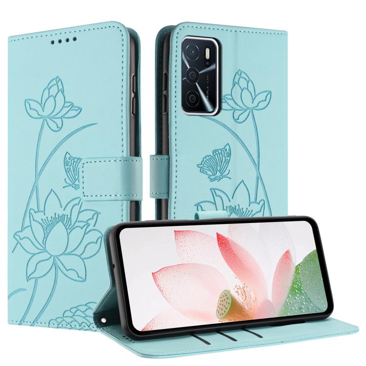 For OPPO A16 / A16s Lotus Embossed Leather Phone Case with Lanyard