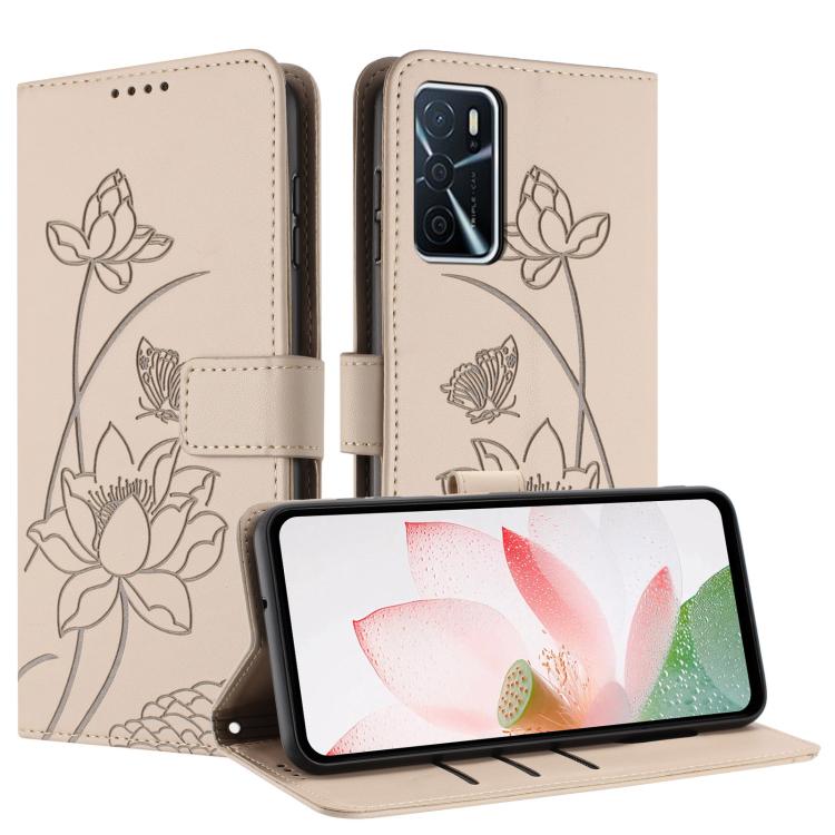 For OPPO A16 / A16s Lotus Embossed Leather Phone Case with Lanyard
