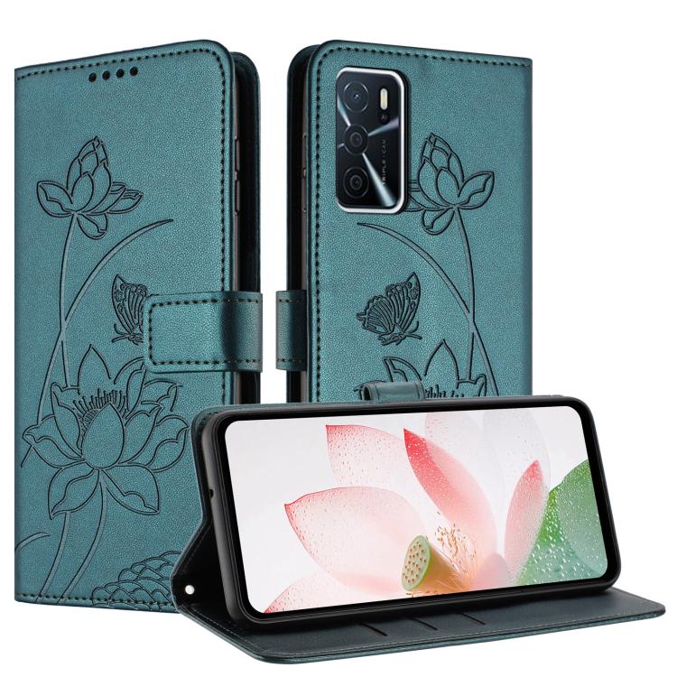 For OPPO A16 / A16s Lotus Embossed Leather Phone Case with Lanyard
