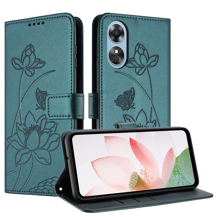 For OPPO A17 / A17k Lotus Embossed Leather Phone Case with Lanyard