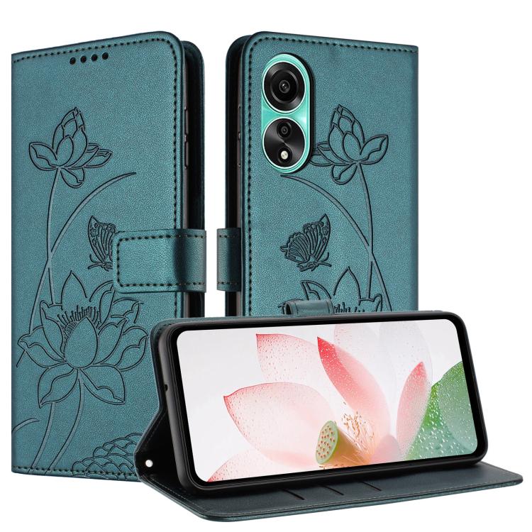 For OPPO A58 4G Lotus Embossed Leather Phone Case with Lanyard