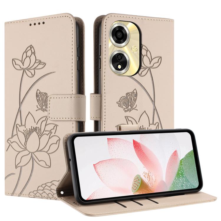 For OPPO A59 5G Global Lotus Embossed Leather Phone Case with Lanyard