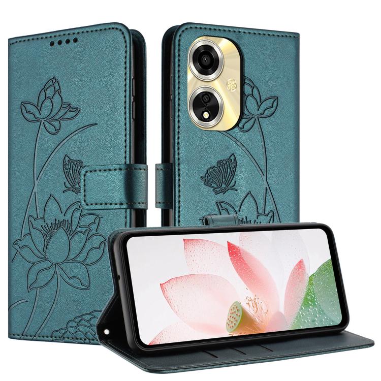For OPPO A59 5G Global Lotus Embossed Leather Phone Case with Lanyard