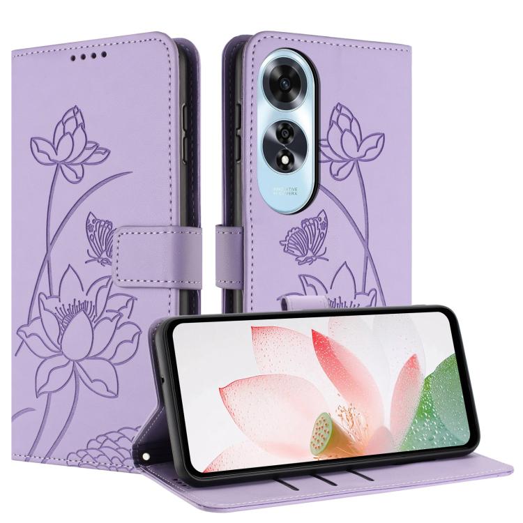 For OPPO A60 4G Global Lotus Embossed Leather Phone Case with Lanyard