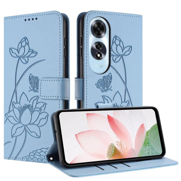 For OPPO A60 4G Global Lotus Embossed Leather Phone Case with Lanyard