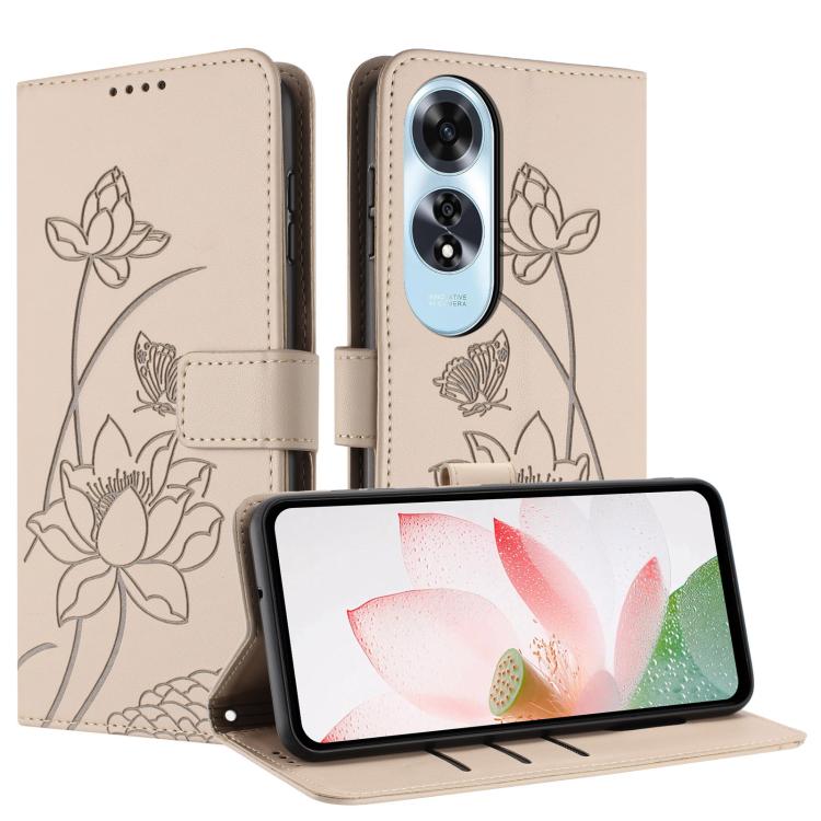For OPPO A60 4G Global Lotus Embossed Leather Phone Case with Lanyard