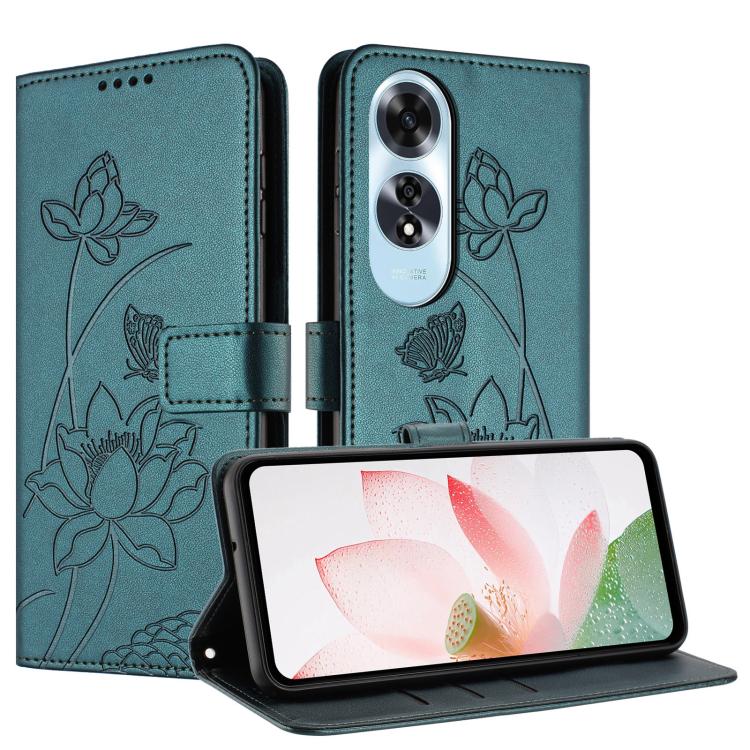 For OPPO A60 4G Global Lotus Embossed Leather Phone Case with Lanyard