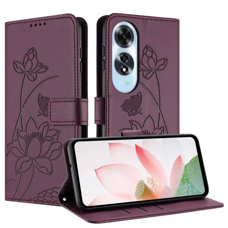 For OPPO A60 4G Global Lotus Embossed Leather Phone Case with Lanyard