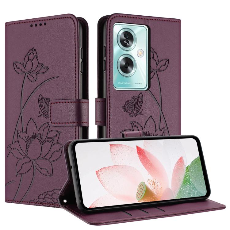 For OPPO A79 5G Global / OnePlus Nord N30 SE Lotus Embossed Leather Phone Case with Lanyard