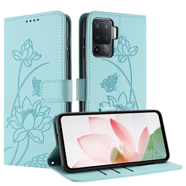 For OPPO A94 4G / F19 Pro / Reno5 Lite Lotus Embossed Leather Phone Case with Lanyard