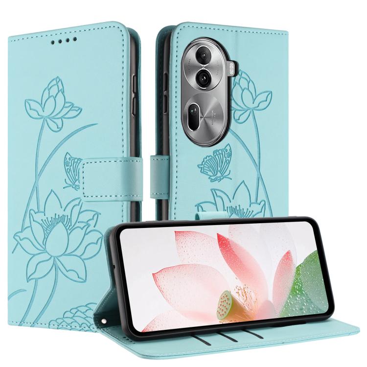 For OPPO Reno11 Pro 5G Global Lotus Embossed Leather Phone Case with Lanyard