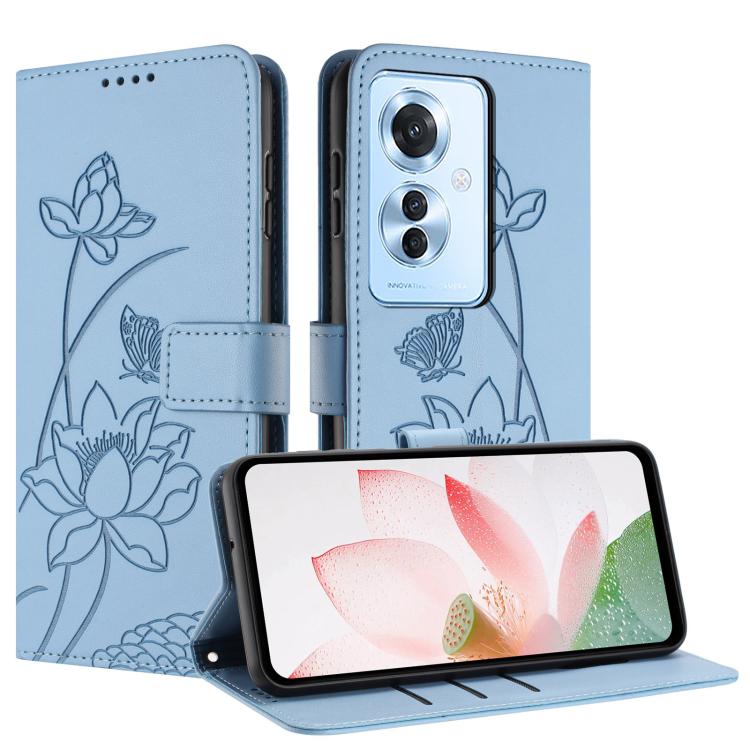 For OPPO Reno11 F / F25 Pro Global Lotus Embossed Leather Phone Case with Lanyard