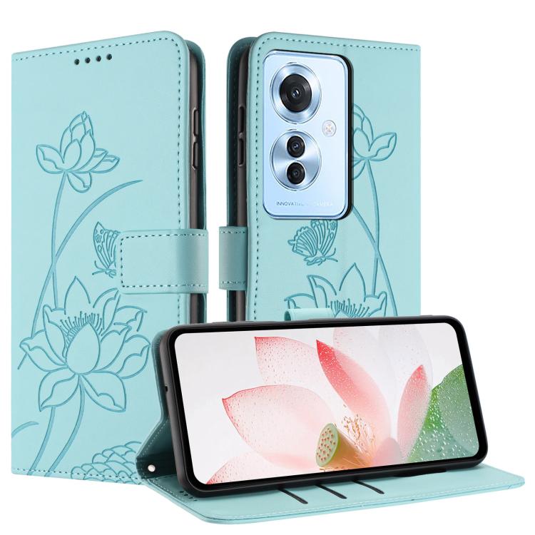 For OPPO Reno11 F / F25 Pro Global Lotus Embossed Leather Phone Case with Lanyard