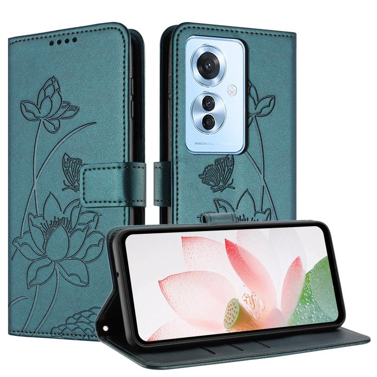 For OPPO Reno11 F / F25 Pro Global Lotus Embossed Leather Phone Case with Lanyard