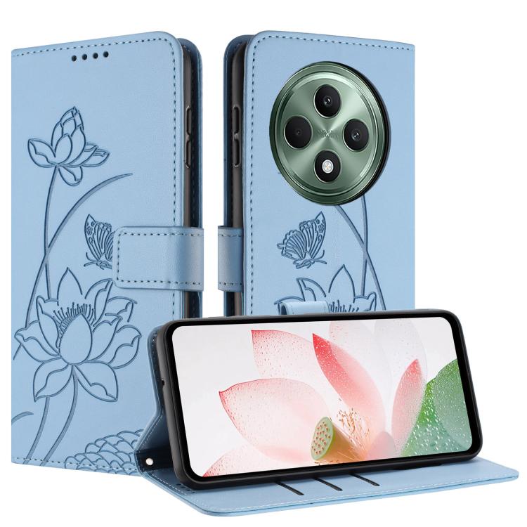 For OPPO Reno12 F 5G / 4G Global Lotus Embossed Leather Phone Case with Lanyard