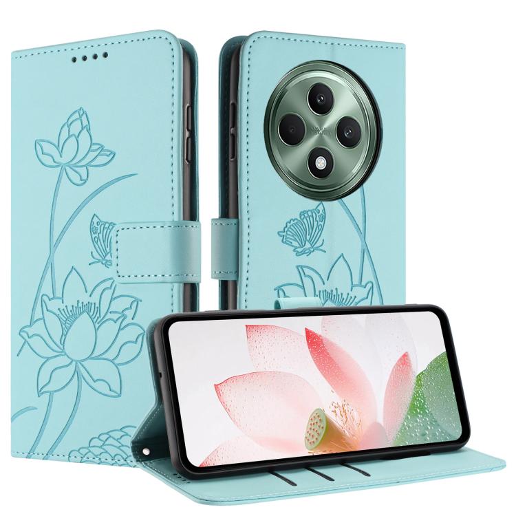 For OPPO Reno12 F 5G / 4G Global Lotus Embossed Leather Phone Case with Lanyard