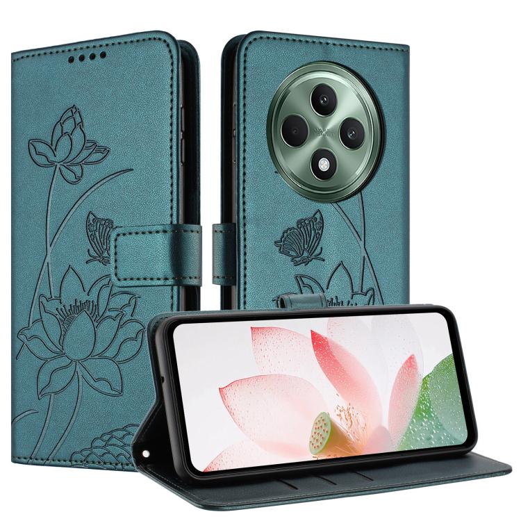 For OPPO Reno12 F 5G / 4G Global Lotus Embossed Leather Phone Case with Lanyard