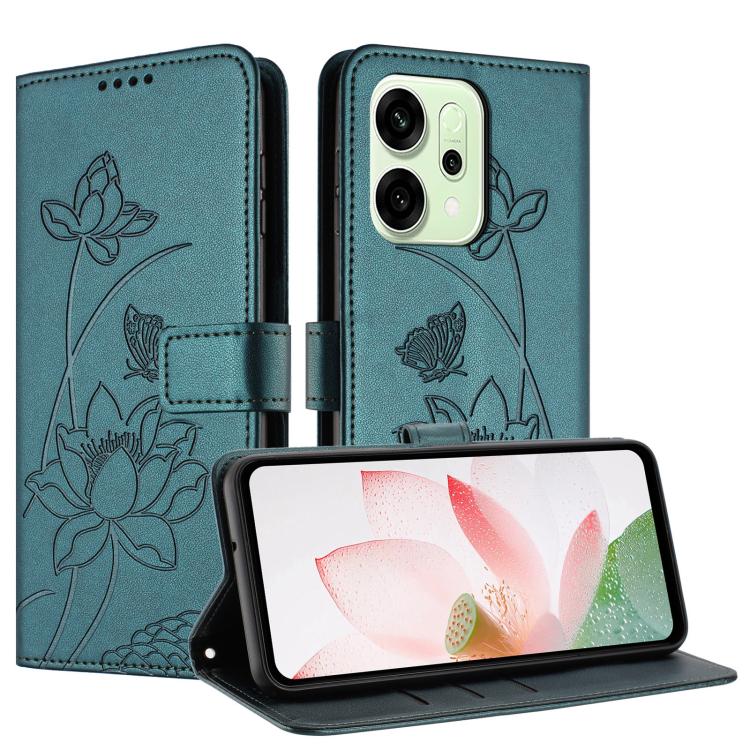 For OPPO Reno14 / Reno14 F 5G Global Lotus Embossed Leather Phone Case with Lanyard