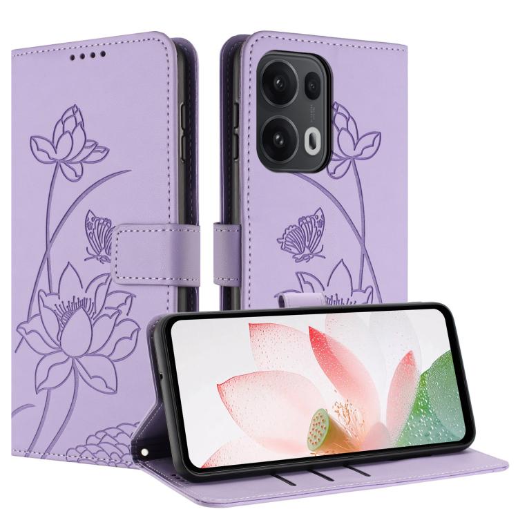 For OPPO Reno13 Pro 5G Global Lotus Embossed Leather Phone Case with Lanyard