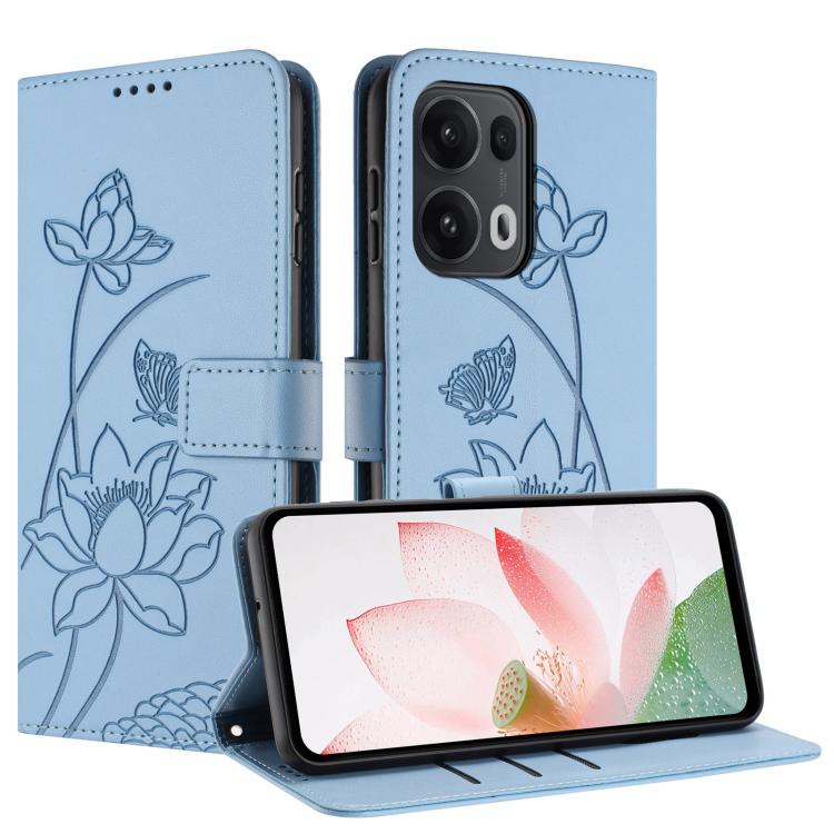 For OPPO Reno13 Pro 5G Global Lotus Embossed Leather Phone Case with Lanyard