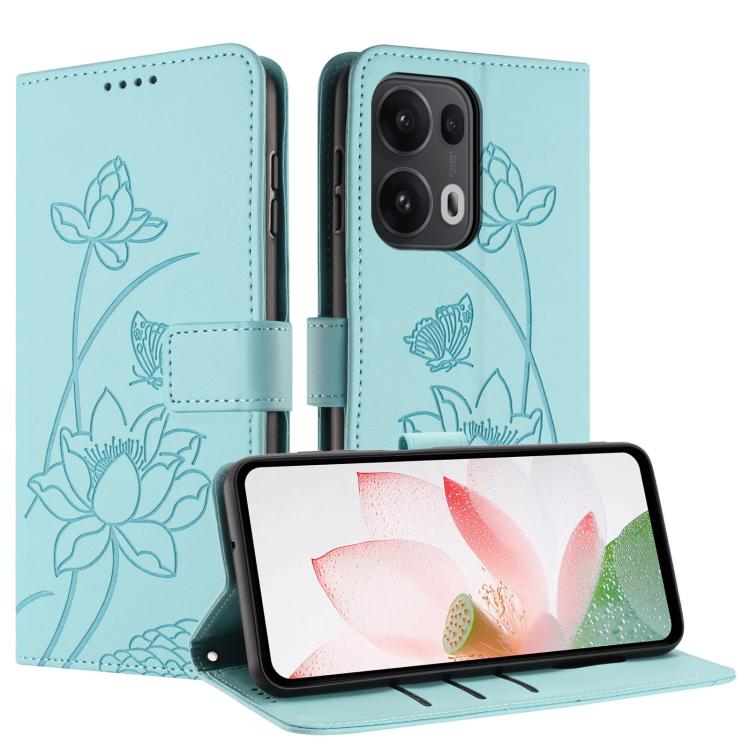 For OPPO Reno13 Pro 5G Global Lotus Embossed Leather Phone Case with Lanyard