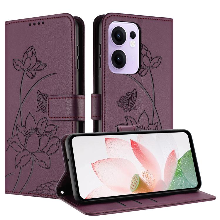 For OPPO Reno13 F 5G / 4G Global Lotus Embossed Leather Phone Case with Lanyard