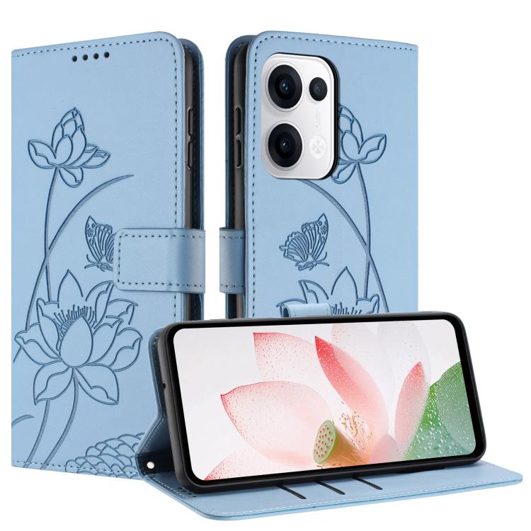 For OPPO Reno13 5G Global Lotus Embossed Leather Phone Case with Lanyard