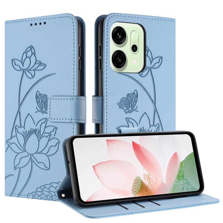 For OPPO Reno14 Pro 5G Global Lotus Embossed Leather Phone Case with Lanyard