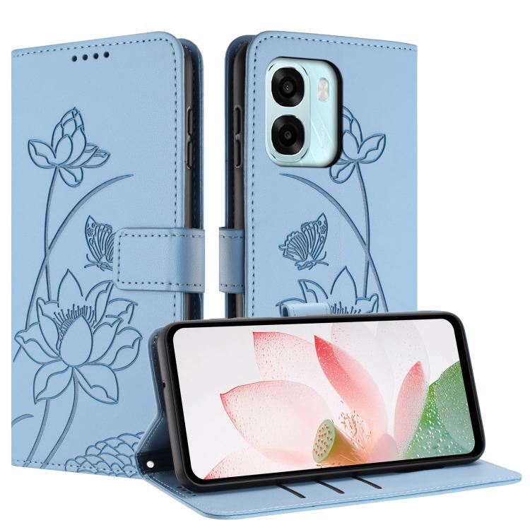 For OPPO A6x 5G / A6 5G Lotus Embossed Leather Phone Case with Lanyard