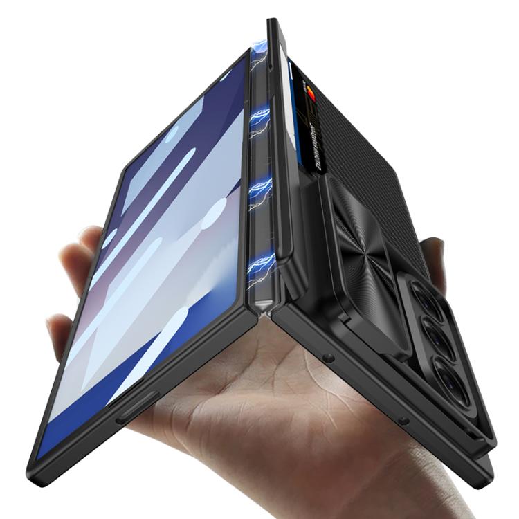 For Samsung Galaxy Z Fold7 5G GKK Integrated Magnetic Folding Hinge Sliding Lens Cover Card Bag Phone Case
