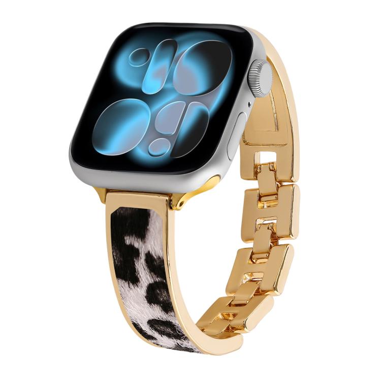 For Apple Watch 46mm / 49mm / 45mm / 44mm Leopard Print Bracelet Alloy Watch Band