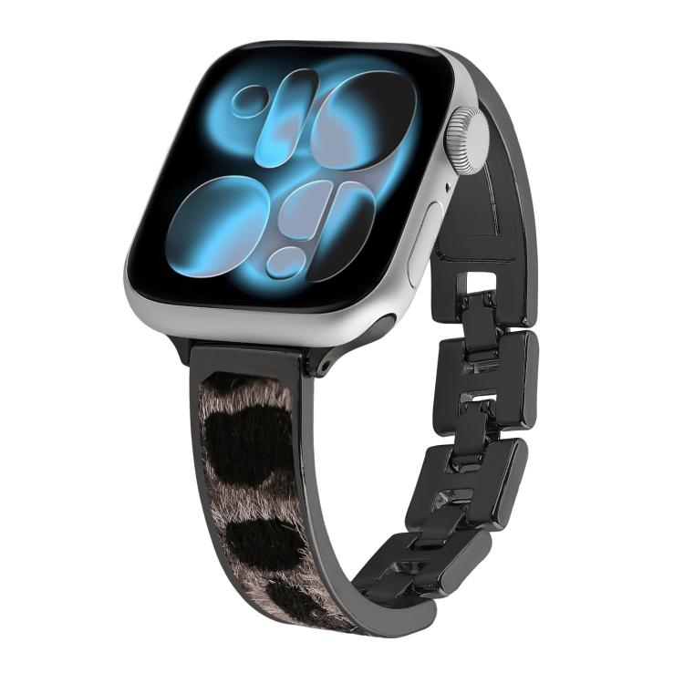 For Apple Watch 46mm / 49mm / 45mm / 44mm Leopard Print Bracelet Alloy Watch Band