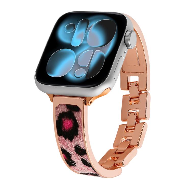 For Apple Watch 46mm / 49mm / 45mm / 44mm Leopard Print Bracelet Alloy Watch Band
