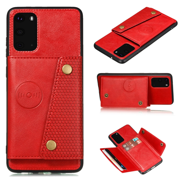 For Samsung Galaxy S20 FE Double Buckle PU + TPU Shockproof Magnetic Protective Case with Card Slot & Holder