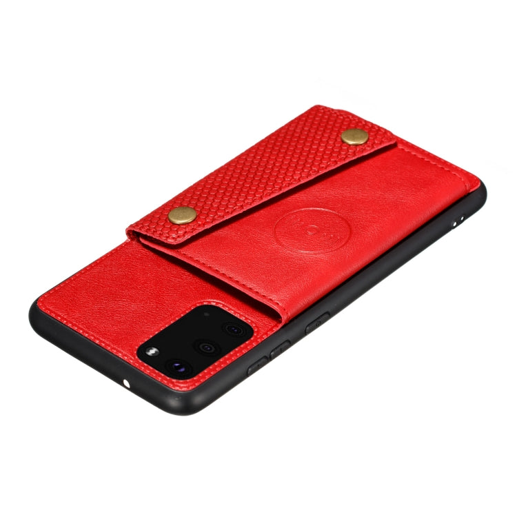 For Samsung Galaxy S20 FE Double Buckle PU + TPU Shockproof Magnetic Protective Case with Card Slot & Holder